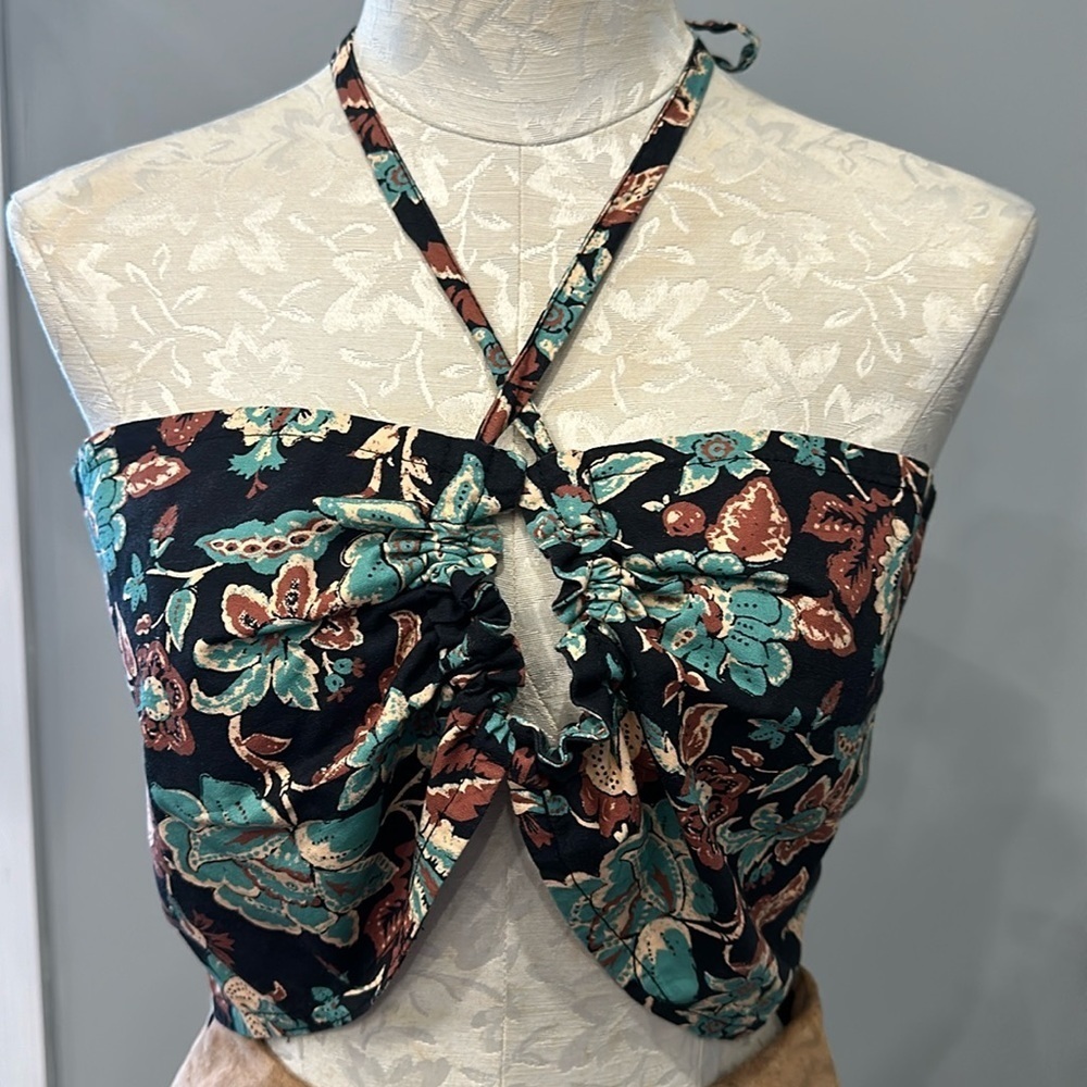 NWOT Free People Print Bandeau Front Tie Front Crop Top Size L